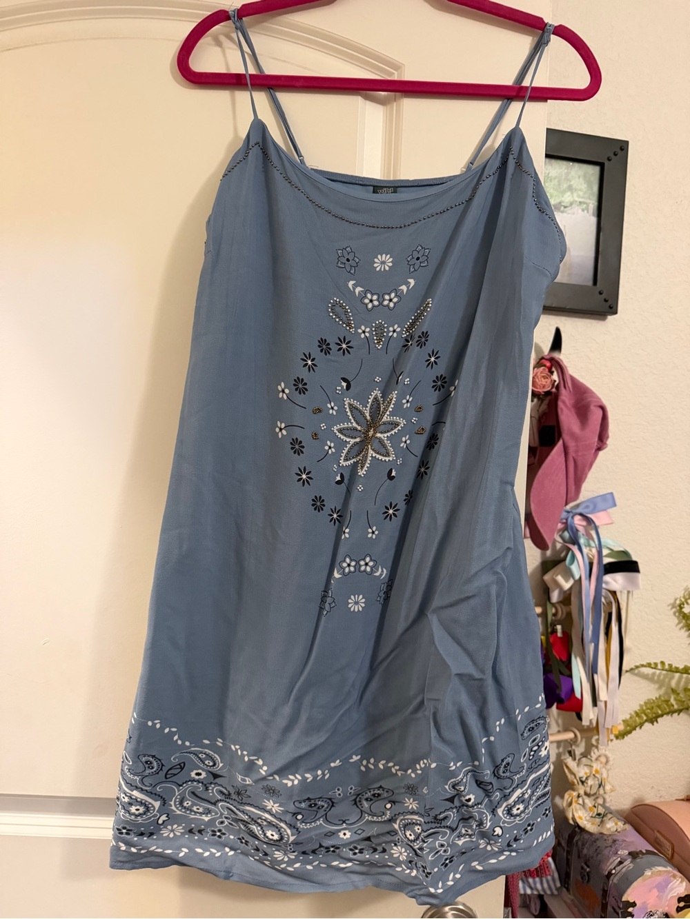 wild fable Dusty Blue Embroidered Mini Dress